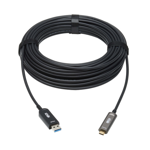 Tripp Lite U428F-15M-D3 USB-A to USB-C AOC Cable (M/M) - USB 3.2 Gen 2 (10Gbps) Plenum-Rated Fiber Active Optical - Data Only, Black, 15 m (49 ft.) 037332275073