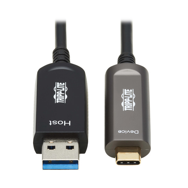 Tripp Lite U428F-30M-D3 USB-A to USB-C AOC Cable (M/M) - USB 3.2 Gen 2 (10Gbps) Plenum-Rated Fiber Active Optical - Data Only, Black, 30 m (98 ft.) 037332275059