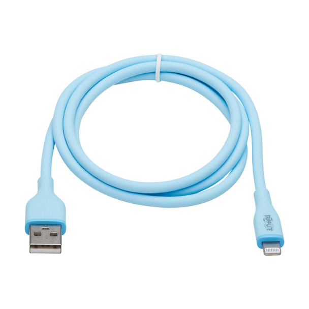 Tripp Lite M100AB-003-S-LB Safe-IT USB-A to Lightning Sync/Charge Antibacterial Cable (M/M), Ultra Flexible, MFi Certified, Light Blue, 3 ft. (0.91 m) 037332278258