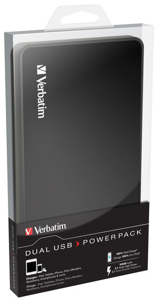 Verbatim Portable Power Pack 10000 mAh Lithium Polymer (LiPo) Black 023942979364