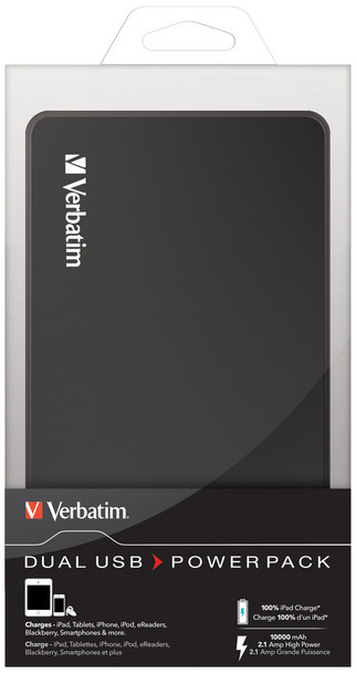 Verbatim Portable Power Pack 10000 mAh Lithium Polymer (LiPo) Black 023942979364