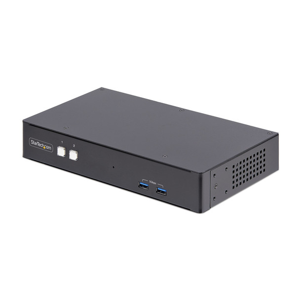 StarTech.com 2-Port Dual-Monitor DisplayPort KVM Switch, RS232 Serial Control, 4K 60Hz, 2x USB 5Gbps Hub Ports, 2x USB 2.0 HID Ports, Hotkey/Pushbutton Switching, TAA Compliant