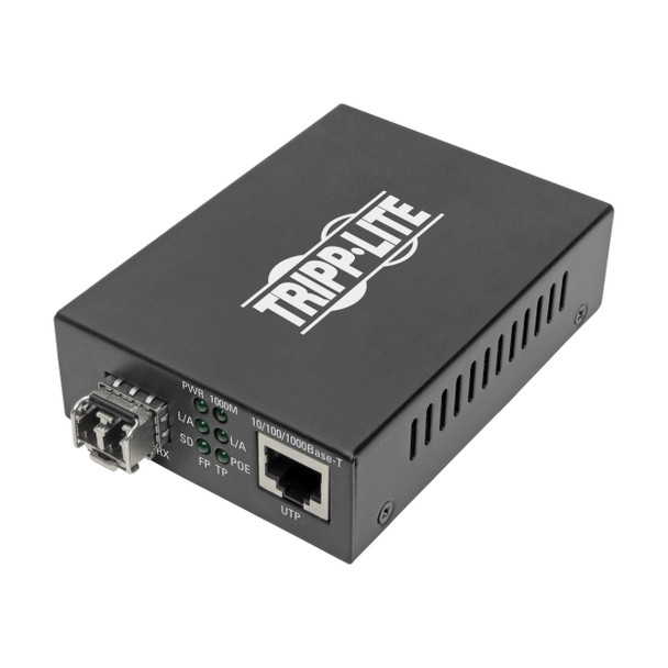 Tripp Lite N785-INT-PLCMM1 Gigabit Multimode Fiber to Ethernet Media Converter, PoE+ - International Power Cables, 10/100/1000 LC, 850 nm, 550 m (1,804 ft.) 037332273055