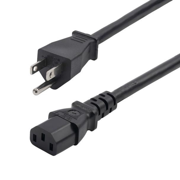 StarTech.com 8ft (2.4m) Computer Power Cord, NEMA 5-15P to IEC 60320 C13 AC Power Cable, 13A 125V, 16AWG, Monitor Power Cable, PC Power Supply Cable - UL Listed Components 065030901307