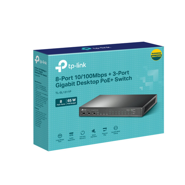 TP-Link 8-Port 10/100Mbps + 3-Port Gigabit Desktop Switch with 8-Port PoE+ 840030708534