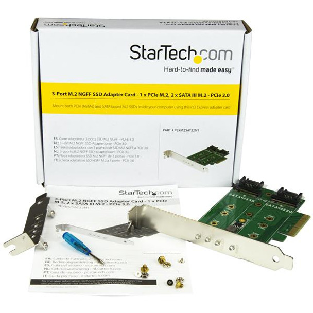 StarTech.com 3-Port M.2 SSD (NGFF) Adapter Card - 1 x PCIe (NVMe) M.2, 2 x SATA III M.2 - PCIe 3.0 46852