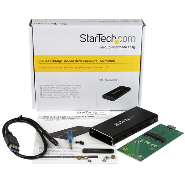 StarTech.com USB 3.1 (10Gbps) mSATA Drive Enclosure - Aluminum 46863