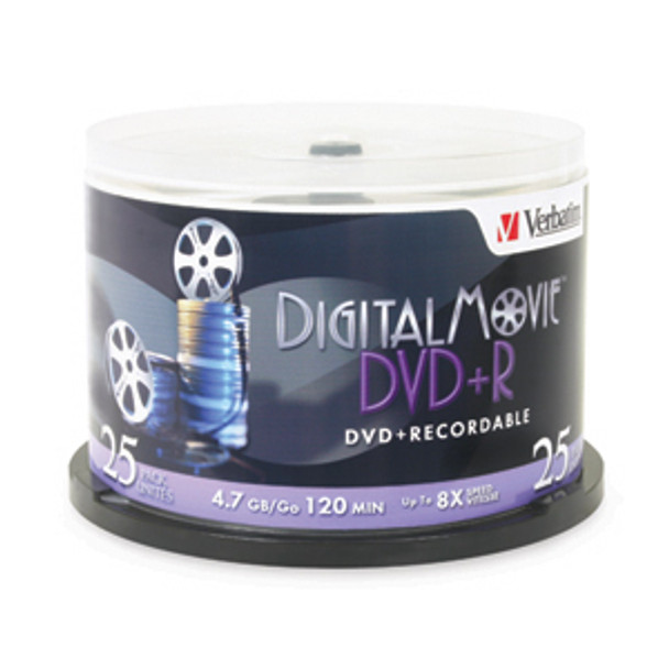 Verbatim DigitalMovie™ DVD+R 4.7GB 8X 25pk Spindle 25 pc(s) 023942948650