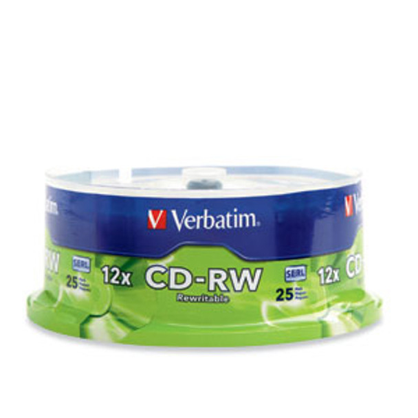 Verbatim CD-RW 80MIN 700MB 4X-12X High Speed Branded 25pk Spindle 25 pc(s) 023942951551