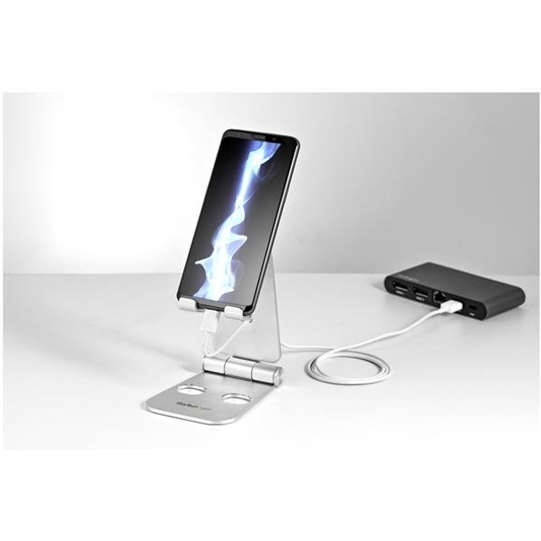 StarTech.com Phone and Tablet Stand - Foldable Universal Mobile Device Holder for Smartphones & Tablets - Adjustable Multi-Angle Ergonomic Cell Phone Stand for Desk - Portable - Silver 47055