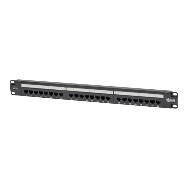 Tripp Lite 24-Port Cat6 Patch Panel - PoE+ Compliant, 110/Krone, 568A/B, RJ45 Ethernet, 1U Rack-Mount, TAA 47173