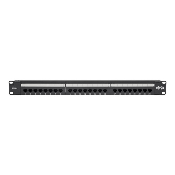 Tripp Lite 24-Port Cat6 Patch Panel - PoE+ Compliant, 110/Krone, 568A/B, RJ45 Ethernet, 1U Rack-Mount, TAA 47173