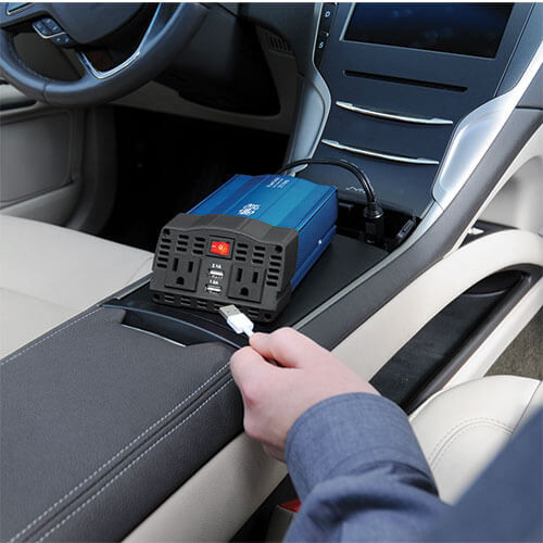 Tripp Lite 375W PowerVerter Ultra-Compact Car Inverter with 2 AC Outlets, 2 USB Charging Ports and Battery Cables 47593