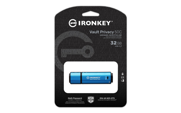 Kingston Technology IKVP50C/32GB KINGSTON 32GB USB-C IRONKEY VAULT PRIVACY 50C AES-256 ENCRYPTED, FIPS 197 740617330267
