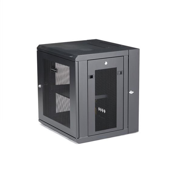 StarTech.com 12U 19" Wall Mount Network Cabinet - 16" Deep Hinged Locking IT Network Switch Depth Enclosure - Vented Computer Equipment Data Rack w/Shelf & Flexible Side Panels - Assembled 47794