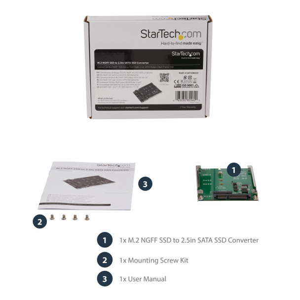 StarTech.com M.2 SATA SSD to 2.5in SATA Adapter - M.2 NGFF to SATA Converter - 7mm - Open-Frame Bracket - M2 Hard Drive Adapter 47935