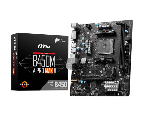 MSI MB B450M-A PRO MAX II B450 AM4 Max64GB DDR4 PCIE mATX Retail