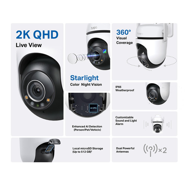 TP-Link Camera Tapo C520WS Outdoor Pan/Tilt Security Wi-Fi Camera 2K 2.4GHz IP66 Retail