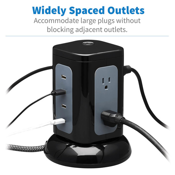 Tripp-Liye UP TLP606UCTOWER 6-Outlet Surge Protector Tower 3xUSB-A 1xUSB-C BLK