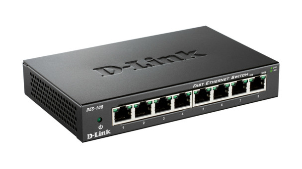 D-Link DES-108 Unmanaged 10 100 8-Port Switch Metal Chassis 5-Year Warranty