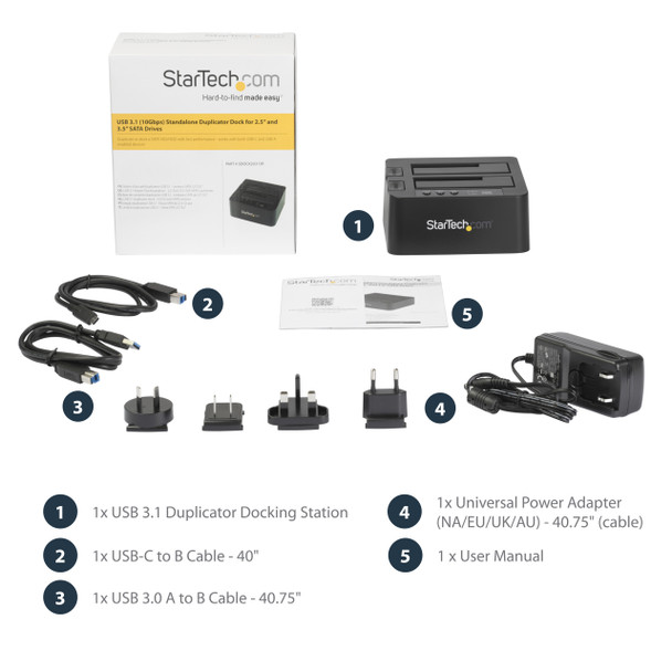 StarTech.com USB 3.1 (10Gbps) Standalone Duplicator Dock for 2.5" & 3.5" SATA SSD/HDD Drives - with Fast-Speed Duplication up to 28GB/min 48013