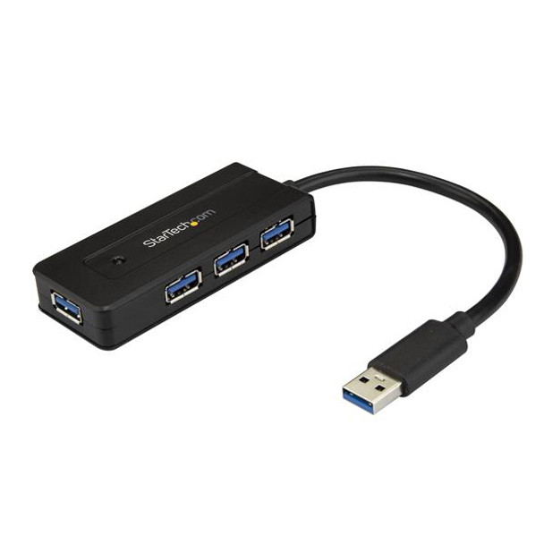 StarTech.com 4 Port USB 3.0 Hub (SuperSpeed 5Gbps) with Fast Charge – Portable USB 3.1 Gen 1 Type-A Laptop/Desktop Hub - USB Bus Power or Self Powered for High Performance – Mini/Compact 48014