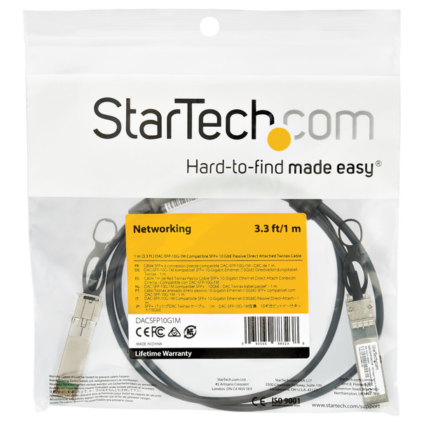 StarTech CB DACSFP10G1M 1 m (3.3ft) SFP+ Direct-Attach Twinax Cable Retail