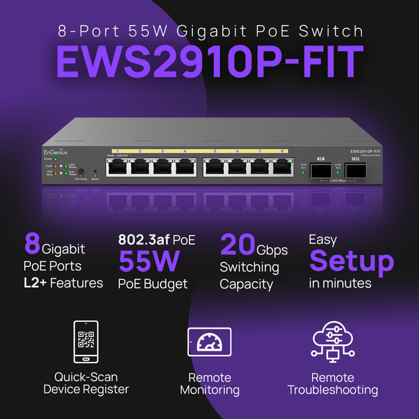 EnGenius SWT EWS2910P-FIT 8PT Fit L2 Plus Managed Gigabit PoE Switch Retail