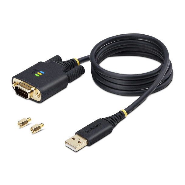 StarTech.com 3ft (1m) USB to Serial Adapter Cable, COM Retention, Interchangeable Screws/Nuts, USB-A to DB9 RS232, FTDI IC, ESD Protection, Windows/macOS/Linux