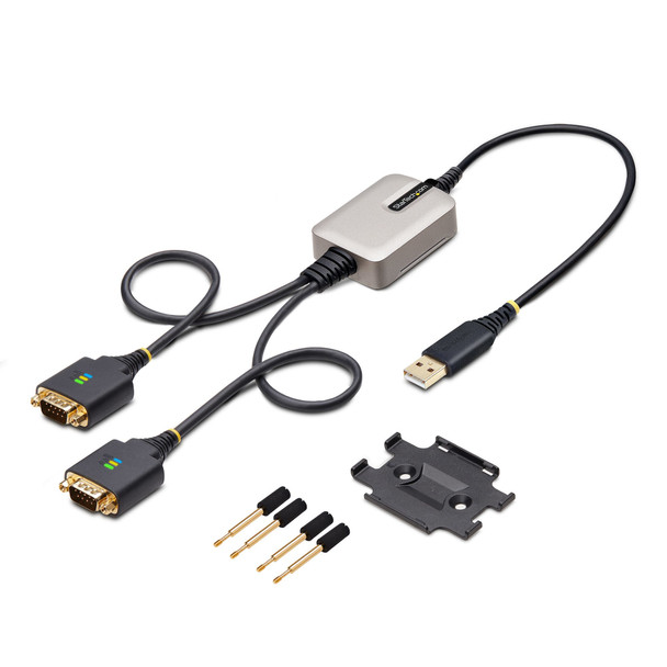 StarTech.com 2ft (60cm) 2-Port USB to Serial Adapter Cable, Interchangeable DB9 Screws/Nuts, COM Retention, USB-A to DB9 RS232, FTDI, Level-4 ESD Protection, Windows/macOS/ChromeOS/Linux - Rugged TPE Construction