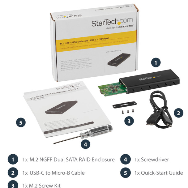 StarTech.com M.2 SSD Enclosure for M.2 SATA SSDs - USB 3.1 (10Gbps) with USB-C Cable 48161