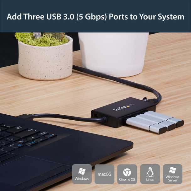 StarTech.com 3-Port Portable USB 3.0 Hub plus Gigabit Ethernet - Aluminum with Built-in Cable 48277