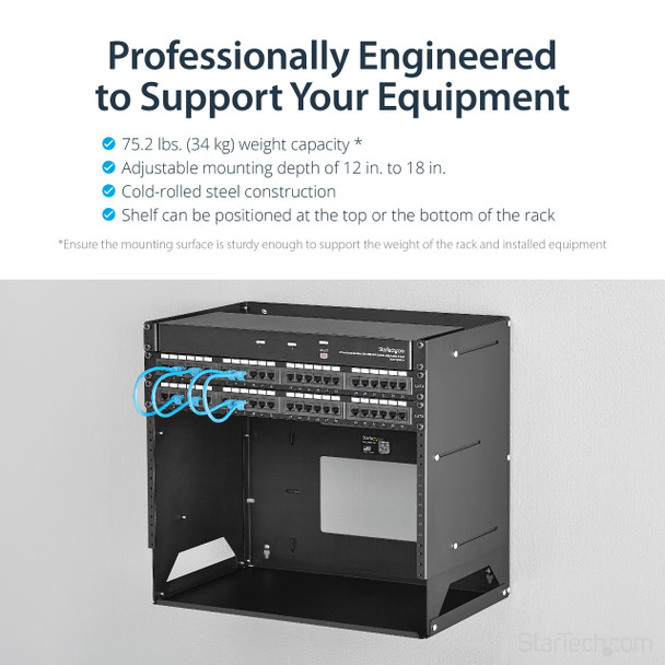 StarTech.com Wall-Mount Server Rack with Built-in Shelf - Solid Steel - 8U 48412