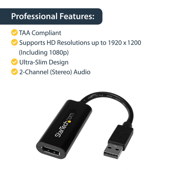 StarTech.com USB 3.0 to HDMI Adapter - 1080p (1900x1200) - Slim/Compact USB Type-A to HDMI Display Adapter Converter for Monitor - External Video & Graphics Card - Black - Windows Only 48682