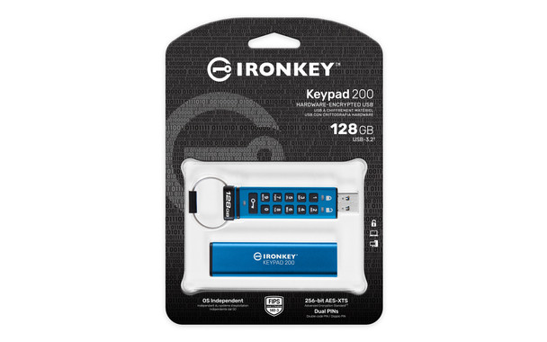 Kingston MF IKKP200 128GB 128GB IronKey Keypad200 FIPS 140-3 AES-256 Encrypted