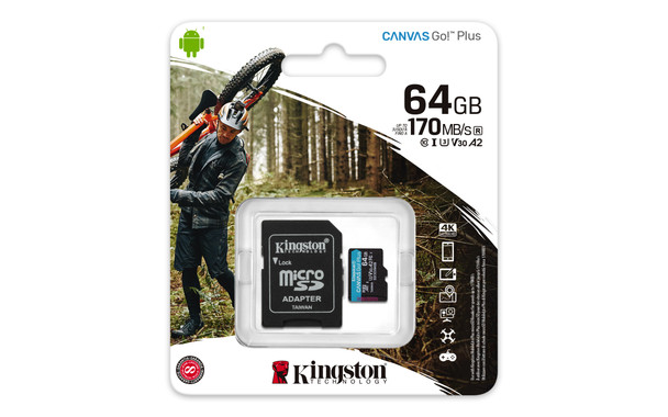 Kingston ME SDCG3 64GB 64GB microSDXC Canvas Go Plus 170R A2 U3 V30 Card+ADP
