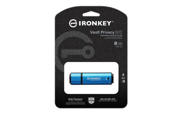 Kingston Technology IronKey 8GB USB-C Vault Privacy 50C AES-256 Encrypted, FIPS 197 740617330328