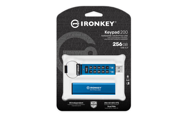 Kingston Technology IronKey 256GB Keypad 200, FIPS 140-3 Lvl 3 (Pending) AES-256 Encrypted 740617338904