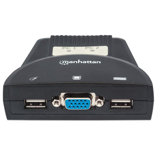 Manhattan KVM Switch Mini 2-Port, 2x USB-A, Cables included, Audio Support, Control 2x computers from one pc/mouse/screen, Black, Lifetime Warranty, Boxed 766623151245