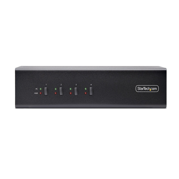 StarTech.com 4-Port Dual-Monitor DisplayPort KVM Switch, 4K 60Hz, 2x USB 5Gbps Hub Ports, 2x USB 2.0 HID Ports, Hotkey and Push-Button Switching, TAA Compliant - 3.5mm Audio, HDCP 065030899697