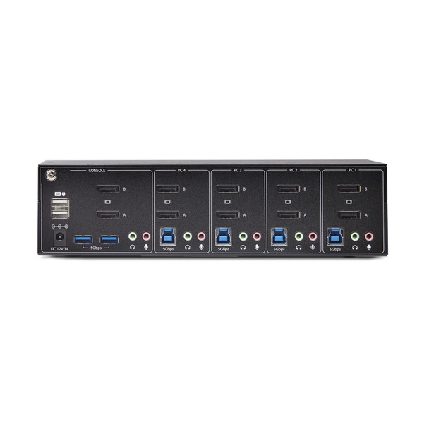 StarTech.com 4-Port Dual-Monitor DisplayPort KVM Switch, 4K 60Hz, 2x USB 5Gbps Hub Ports, 2x USB 2.0 HID Ports, Hotkey and Push-Button Switching, TAA Compliant - 3.5mm Audio, HDCP 065030899697