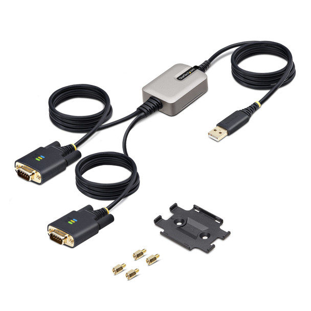 StarTech.com 13ft (4m) 2-Port USB to Serial Adapter Cable, Interchangeable DB9 Screws/Nuts, COM Retention, USB-A to DB9 RS232, FTDI, Level-4 ESD Protection, Windows/macOS/ChromeOS/Linux - Rugged TPE Construction 065030898379