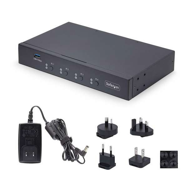 StarTech.com 4-Port KM Switch with Mouse Roaming, USB Switch for Keyboard/Mouse, 3.5mm/USB Audio, Perihperal Sharing for 4 Computers, TAA Compliant 065030902250