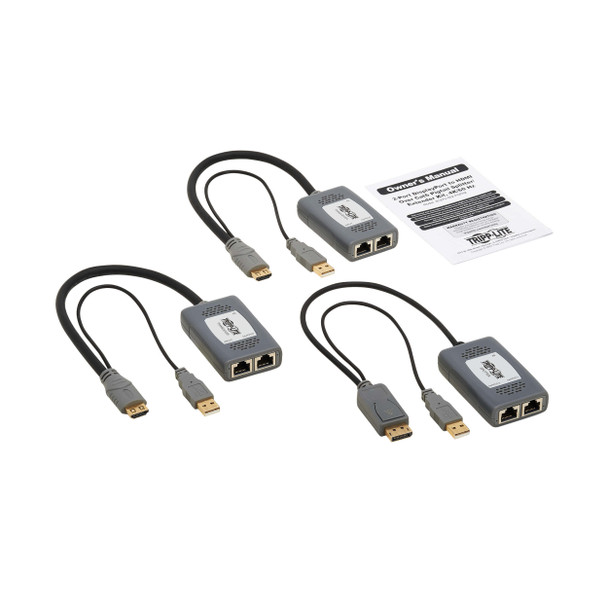 Tripp Lite 2-Port DisplayPort to HDMI over Cat6 Extender Kit, Pigtail Transmitter/2x Receivers, 4K 60 Hz, HDR, 4:4:4, 230 ft. (70.1 m), TAA 037332281289