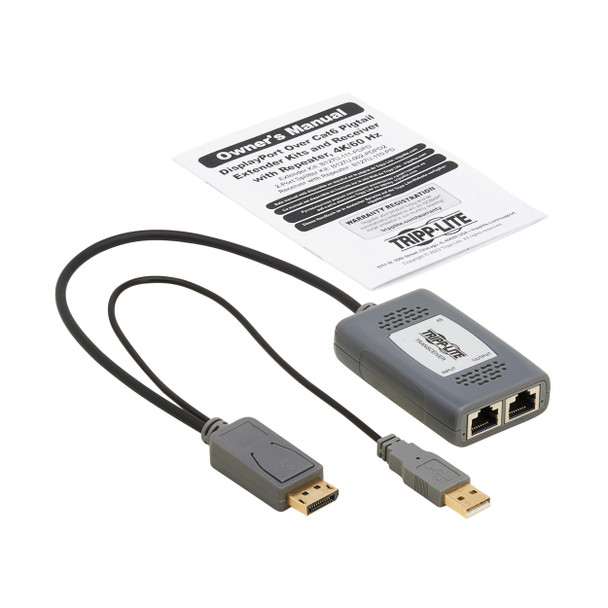 Tripp Lite DisplayPort over Cat6 Pigtail Receiver with Repeater, 4K 60 Hz, 4:4:4, Transceiver, HDCP 2.2, 230 ft. (70.1 m), TAA 037332281272