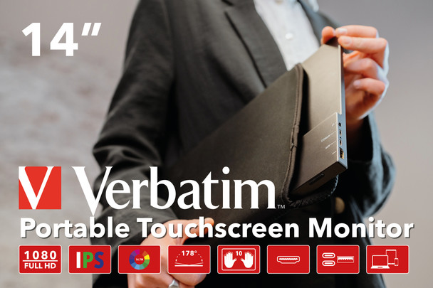 Verbatim 49591 computer monitor 35.6 cm (14") 1920 x 1080 pixels Full HD LCD Touchscreen Black 023942495918