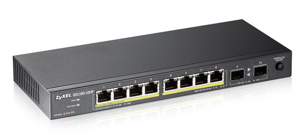 Zyxel GS1100-10HP network switch Unmanaged Gigabit Ethernet (10/100/1000) Power over Ethernet (PoE) 1U Black 760559123444