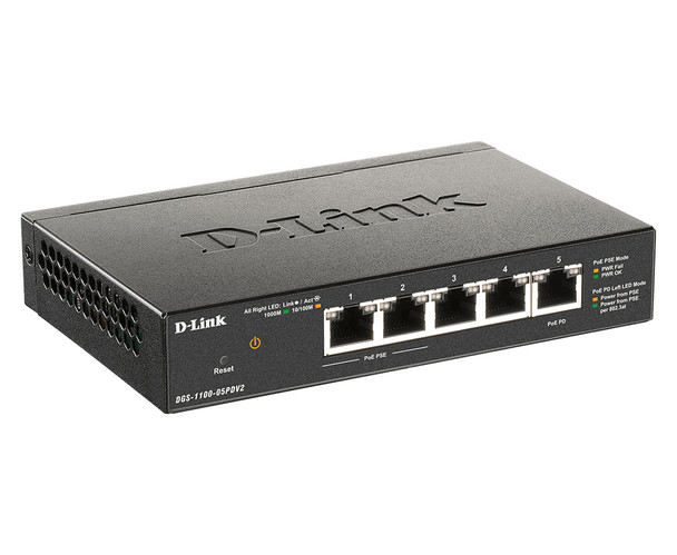 D-Link DGS-1100-05PDV2 network switch Managed Gigabit Ethernet (10/100/1000) Power over Ethernet (PoE) Black