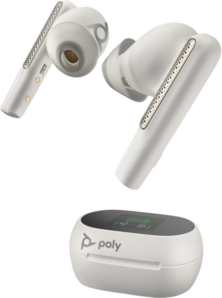 POLY Voyager Free 60+ UC M White Sand Earbuds +BT700 USB-C Adapter +Touchscreen Charge Case 7Y8G8AA