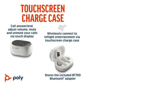 POLY Voyager Free 60+ UC M White Sand Earbuds +BT700 USB-C Adapter +Touchscreen Charge Case 7Y8G8AA